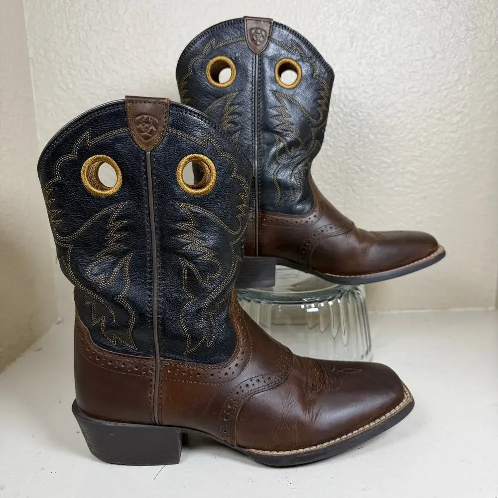 Ariat Kid’s Distressed Brown Black Roughstock Western Cowboy Boot 10016239 Sz 5
